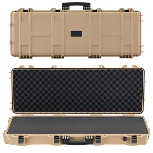 Hard Rifle Case With Lockable Latch And Pre-Cut Foam Inserts, 42-Inch Movable Gun Storage Case On Wheels, IP67 Waterproof And Dustproof Pistol Storage For Rifle, Shotgun, Airsoft Gear, Travel Ready, Durable Khaki