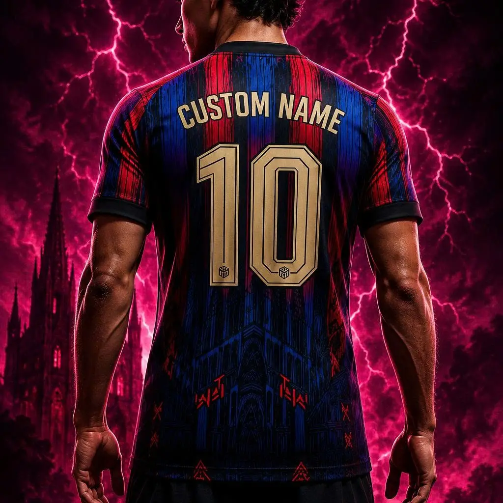 Midnight Crimson Cathedral Soccer Jersey – Striped Graphic Football Shirt, Short Sleeve Stadium Fan Top