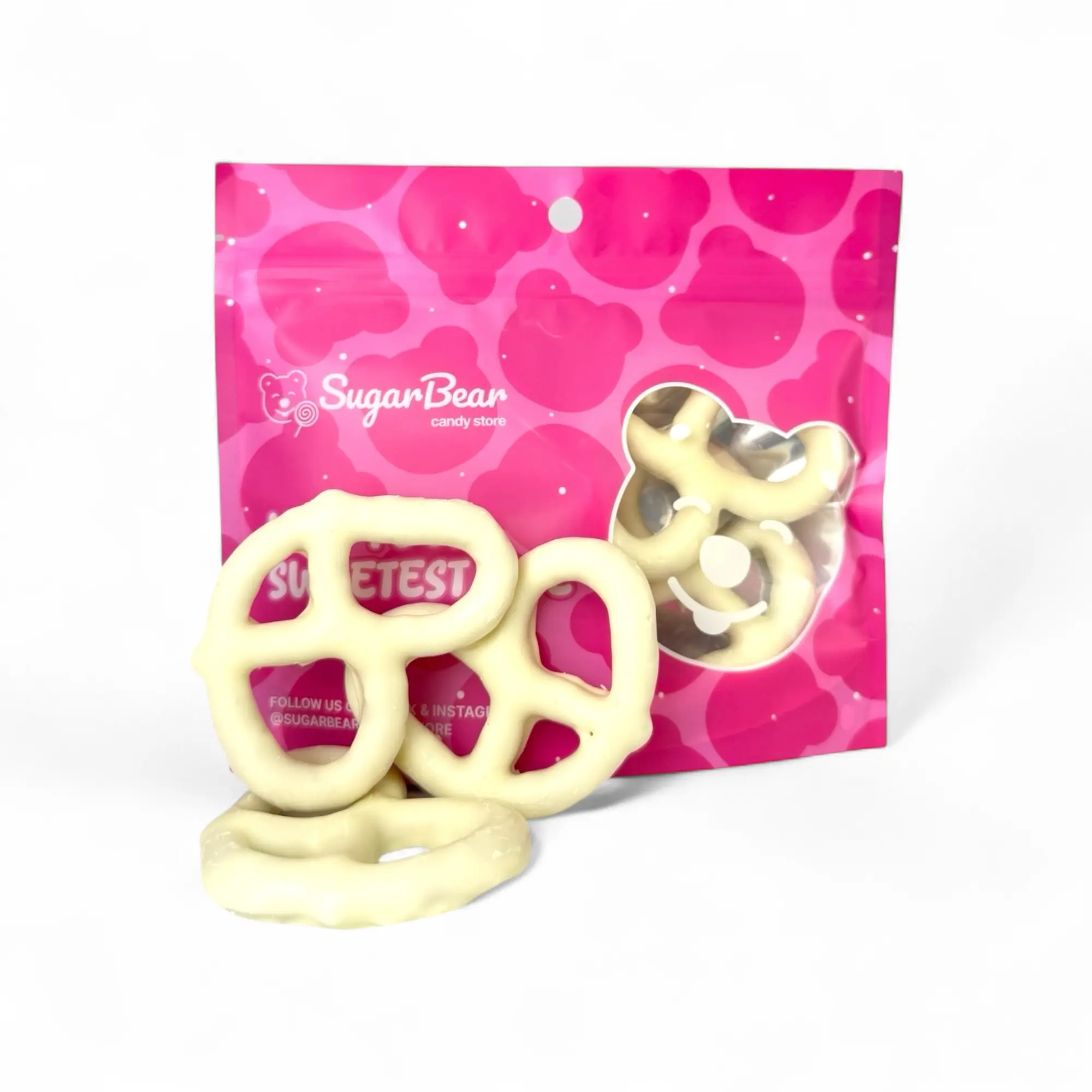 White Chocolate Covered Jumbo Pretzels - Sweet & Crunchy Snack for Adults & Candy Lovers - 4 oz & 8 oz & 1 lb Chocolate Bag Cocoa Sugar
