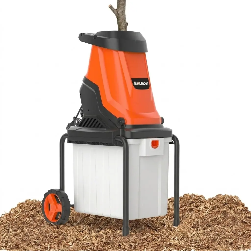 MAXLANDER 15-Amp Portable Electric Wood Chipper-Shredder, 1.8" Cutting Capacity Tree Branch Mulcher with 50L Collection Bin and Wheels for Home Garden Yard Debris