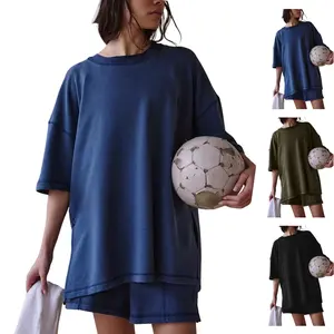 UANEO Women's 2 Piece Lounge Sets Relaxed Tunic Top with High-Waist Shorts Moisture Wicking Summer Outfits with Pockets