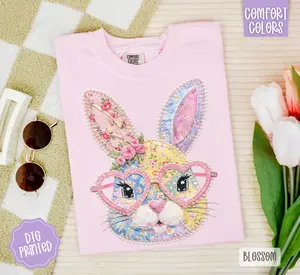 Pearl Faux Quilted Bunny Shirt Comfort Colors, Trendy Women's Tshirt