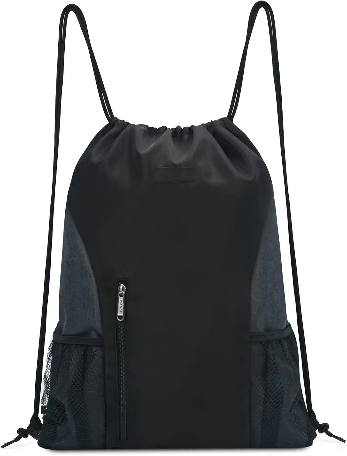 Drawstring Backpack  Gym Sackpack with Mesh Pockets Water Resistant String Bag for Women Men(Black)
