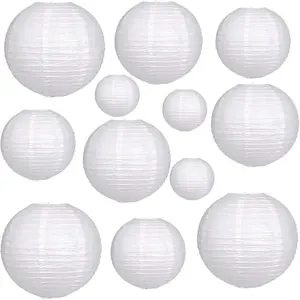12Pcs 6''8''10''12'' White Paper Lanterns for Wedding Bridal Birthday Outdoor Home Garden Holiday Party Decoration