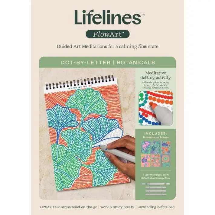 Lifelines FlowArt Meditative Botanical Art Set Kit - Do-by-Letter Educational Craft Supplies with Painting, Dot Paint, Guided Key, Detachable Storage Tray