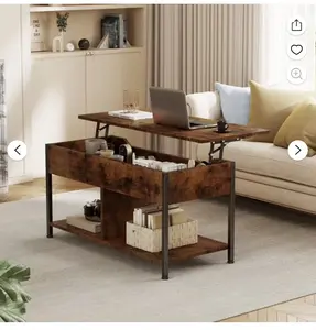 Lift Top Coffee Table with Storage 39" Center Table with Hidden Compartment & 2 Shelves Farmhouse, Wood Coffee Table for Living Room with Sturdy Lift-Top Adjustable Feet，Brown