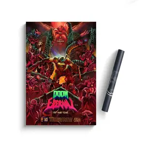 game D-DOOM Eternal Poster Self-Adhesive Waterproof Art Sticker, Aesthetic Minimalist Artistic Wall Poster for Coffee Shop, Bar & Home Room Decor