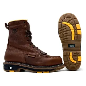 Fuerbo Heritage Lacer Moc Toes 8 Inch Work Boot Dual Density Goodyear Welt Sole Anti-Slip Oil & Slip Resistant Anti-Fatigue Comfort Brown L-44