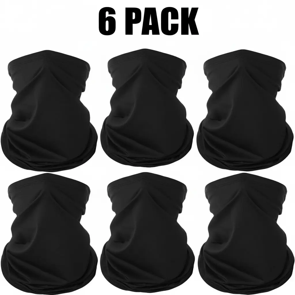 6-Pack Unisex Neck Gaiter Face Mask - Breathable Eco-Friendly Balaclava Bandana, 1-Size Headwear for Sun Protection, Biking, Ski Face Covers & Mask (1 Set)