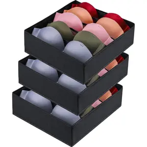 3 Pack Black Foldable Bra Storage Drawer Organizer Divider Cube Bins for Clothing Underwear Socks