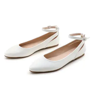 Women's Solid Color Pointed Toe Ballet Flats | Ankle Strap Low Wedge Comfortable Work Shoes for Daily Wear