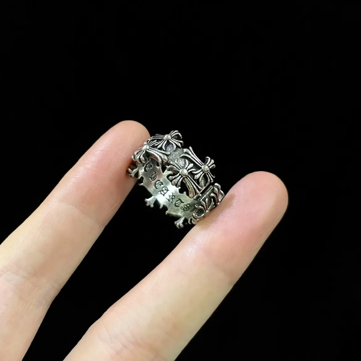 Dark Punk Cross Open Ring - Punk Style, Vintage Inspired, Adjustable Artificial Gemstone Ring for Men & Women