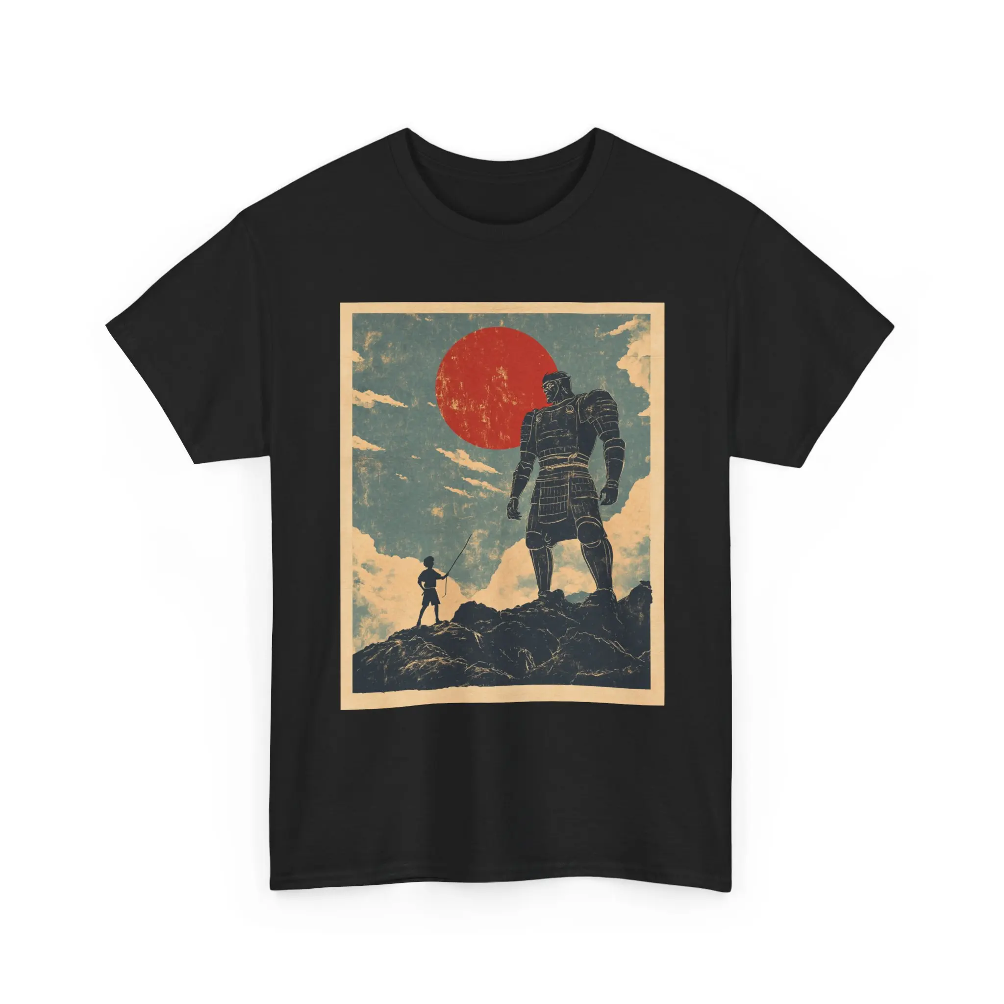 David and Goliath Japanese Ukiyo-e Christian T-Shirt | Gildan 5000 Black Shirt