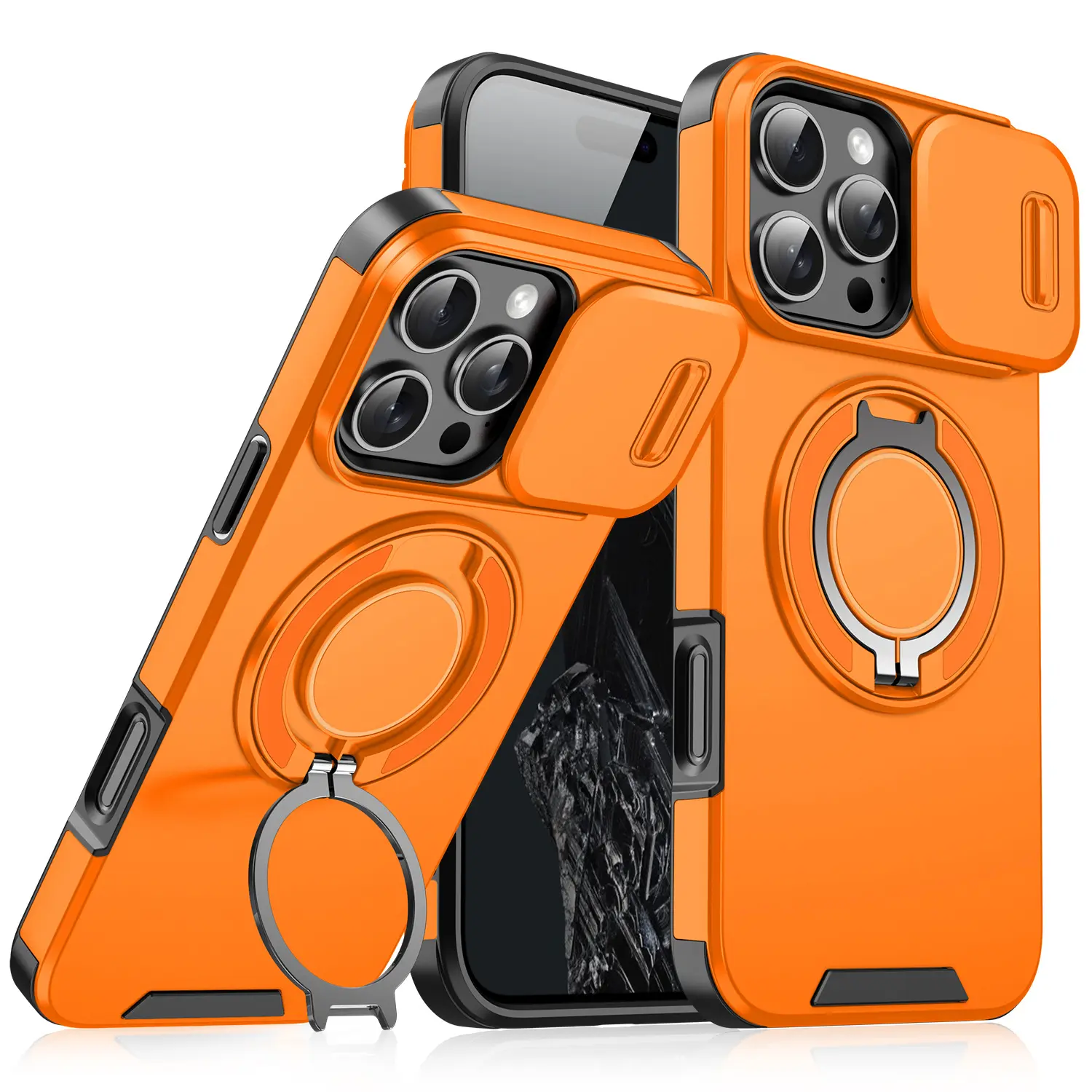 iPhone Case For iPhone 17 16 15 Pro Max 17Air Plus 14 13 12 with Slide Camera Lens Protection Cover,360 Rotating Ring Kickstand Holder Military Grade Shockproof Protective Phone Cover