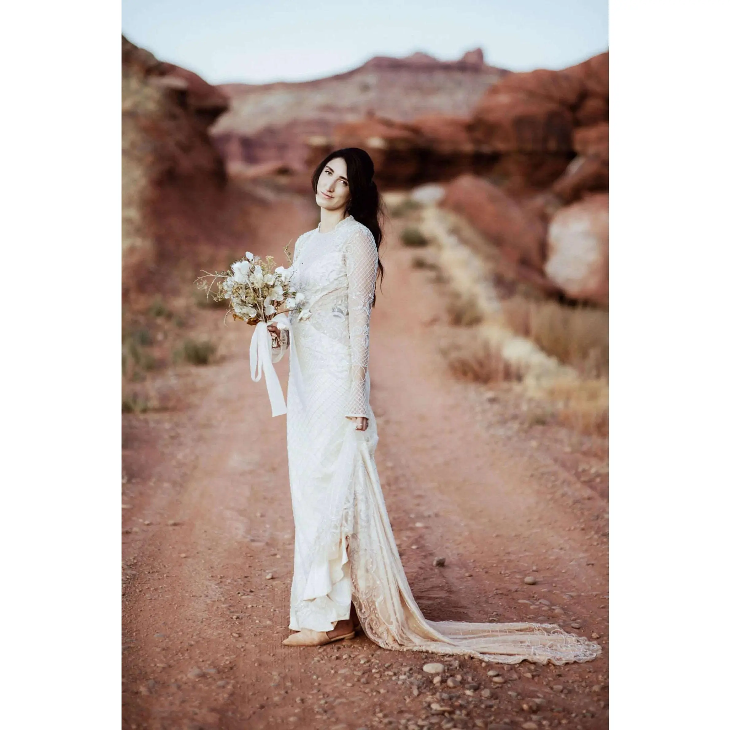Elegant Fit & Flare Wedding Dress for Women in Almond Tulle & Jersey with Pearl Grid Beading, a Plunging Neck, Open Back, Chapel Train, and Zip Closure, Zipper, Embroidery, Style, Seamless, Sheer, Fabric, Elegance, Pearl Beading, Plunging Illusion, Long S