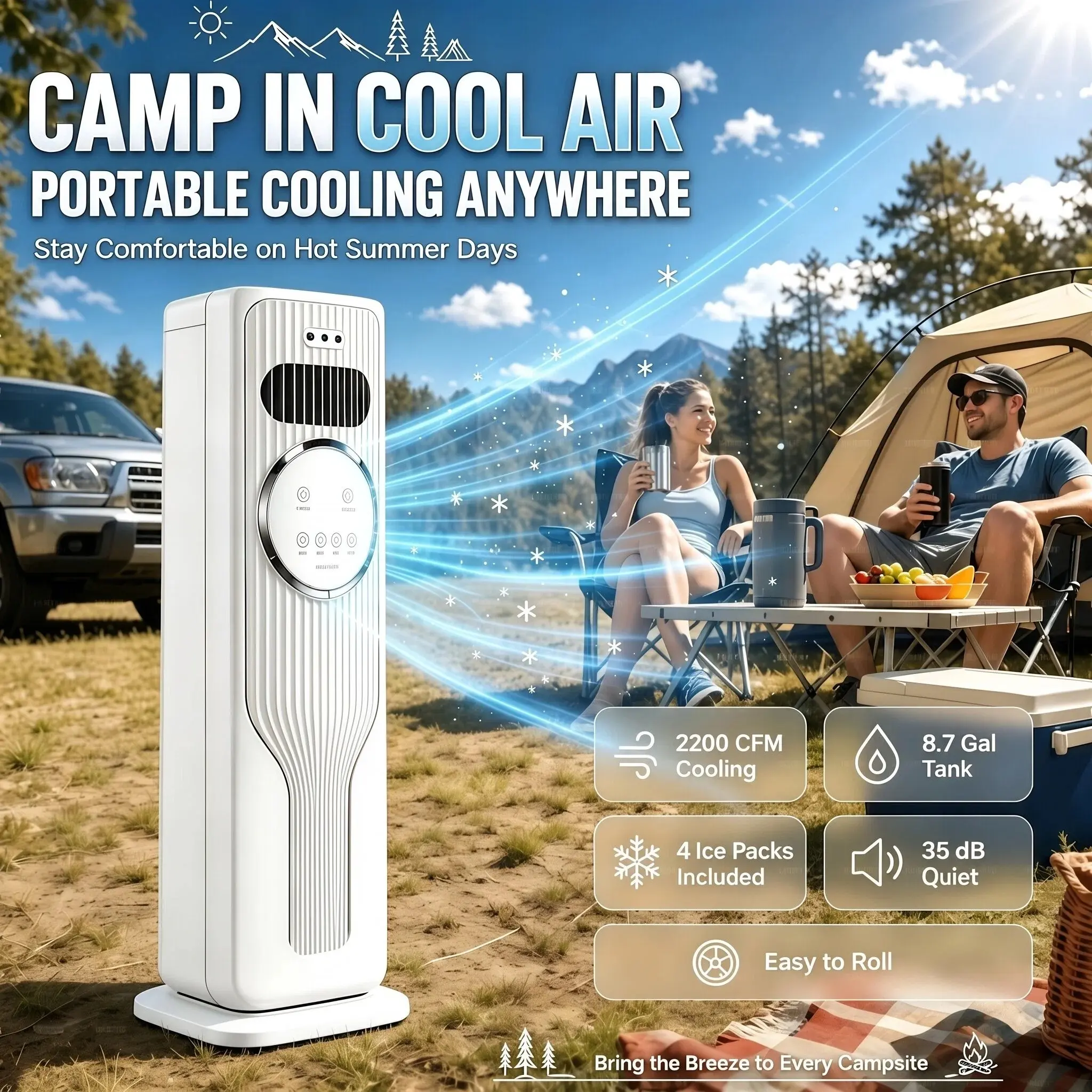 2026 New Arrival Ice Crystal Air Cooler Fan（Water & Ice）Ultra Quiet Fast Cooling Mobile AC, Smart 24H Timing Energy Efficient, Suitable for Bedroom Office Living Room, Summer Comfort Cool All Day, TikTok Mid Year Sale