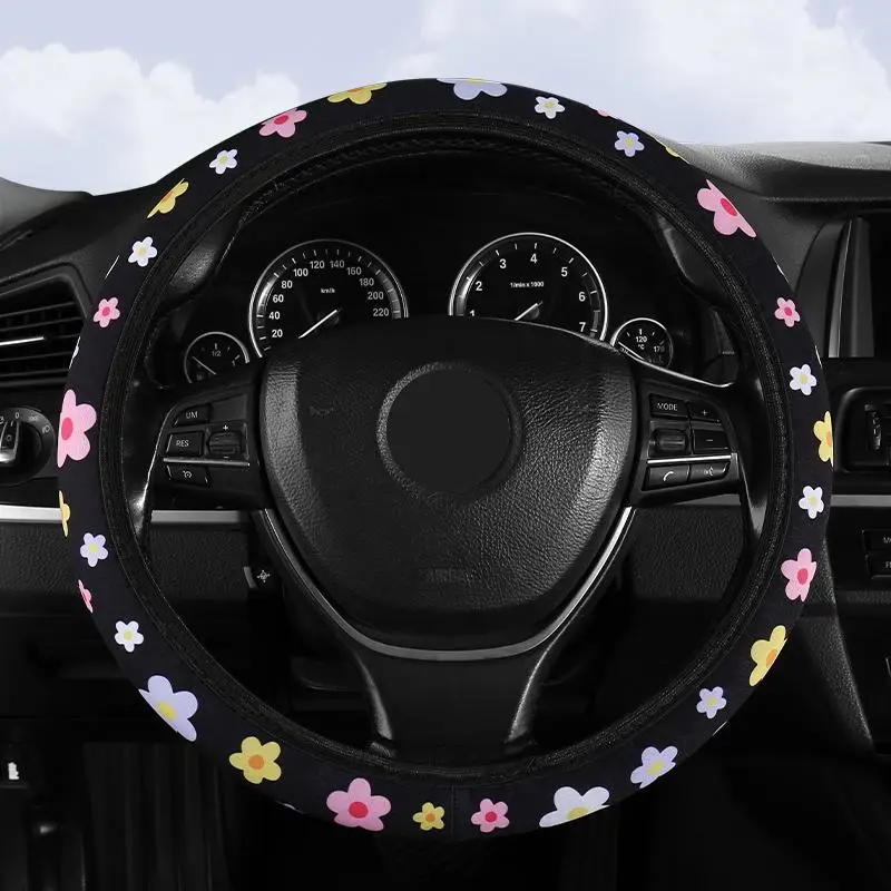 Car Steering Wheel Cover, Flower Pattern Steering Wheel Protector, Breathable Non-slip Auto Interior Steering Wheel Cover, Car Accessories