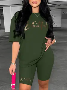 Two-Piece Set Women's Solid Color Crop Top & Skinny Pants, Casual Fashion Cozy Breathable Outfits for Daily Wear, Ladies Clothes for Spring & Summer, Suits, Clothing Sets, Womenswear