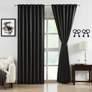 Jacquard Black Blackout Curtains with Tiebacks Rod Pocket  Tab Luxury Thermal Insulated Room Darkening Window Curtains for Bedroom Living Room 95 inch Black Drapes 2 Panels 54" Wx95 L