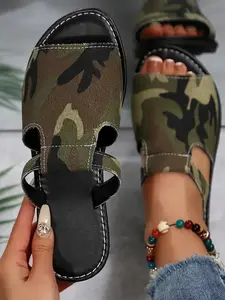 Women's Plus Size Open Toe Flat Sandals, Fashionable Comfortable Slip-On Shoes, Casual Summer Footwear for Ladies, Lightweight Sandal