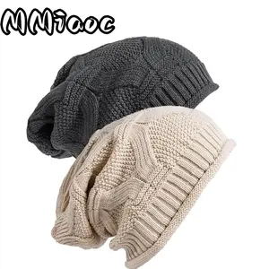 2 Pack Knit Slouchy Beanie Hat for Women Men Oversized Soft Warm Winter Beanie Hat Chunky Stretch Cable Knit skully cap headband beach essentials