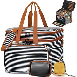 3PCS Crochet Bag with Wrist Yarn Holder, Large Yarn Storage Tote Waterproof Knitting Bag Organizer with Adjustable Strap for Hooks, Needles (Up to 14"), Accessories, Crochet Lovers, Tangle-Free