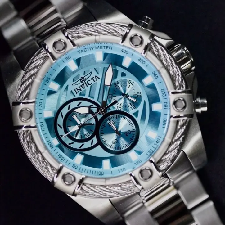 INVICTA Men's Watch Chronograph Dial Stainless Steel Bracelet Aqua Blue Dial