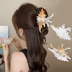 AWAYTR 2Pcs Conch Hair Clips For Women Large Holographic Conch Hair Claws Non Slip Strong Hold Hair Barrette Large Aurora Laser Conch Summer Beach Hair Accessories for Women Girls Hairstyling