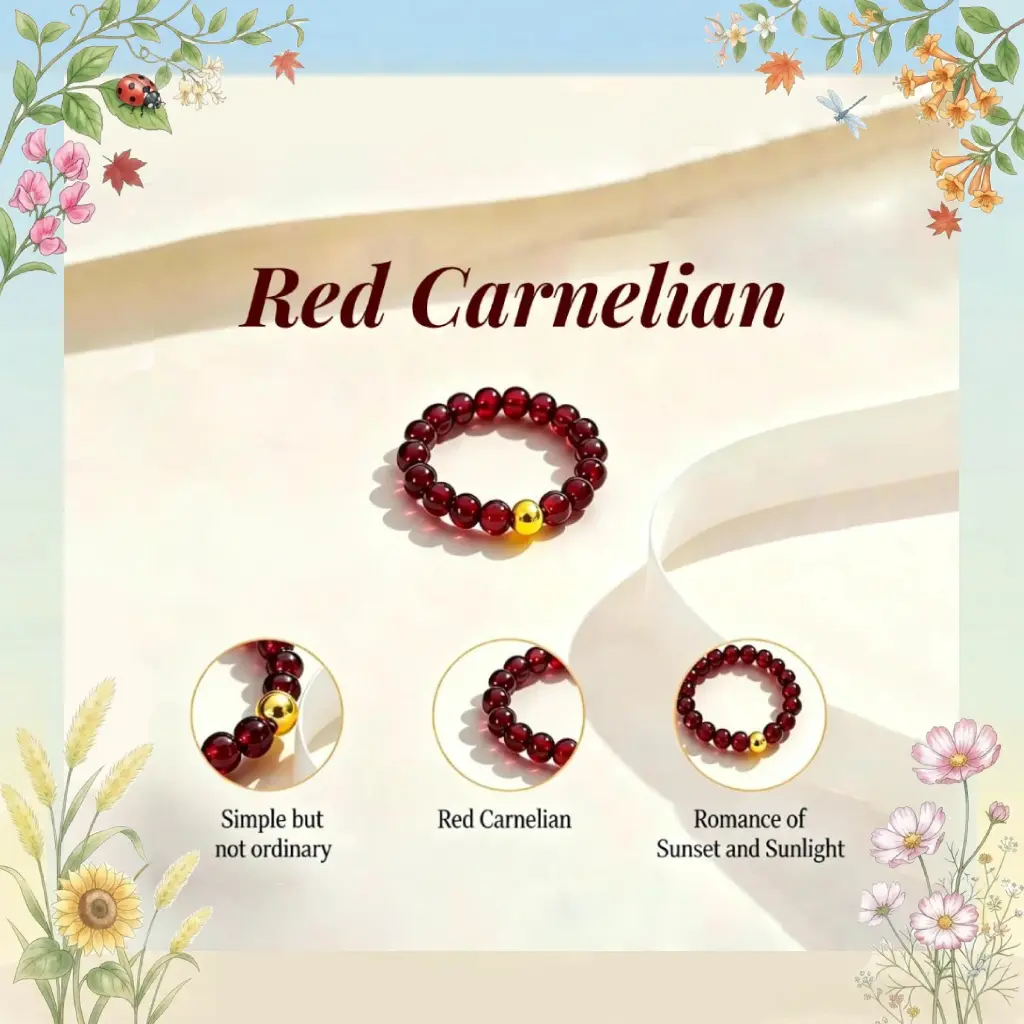 Lucky 4mm Red Carnelian Crystal Beaded Stackable Ring for Women, Sizes 3–13 – Stretch Elastic, Lightweight, Healing Stone Jewelry