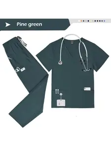 Men's V-neck Scrub Set Two-piece Pet Veterinary Hospital Care Set Beauty Salon and Pharmacy Brush Set