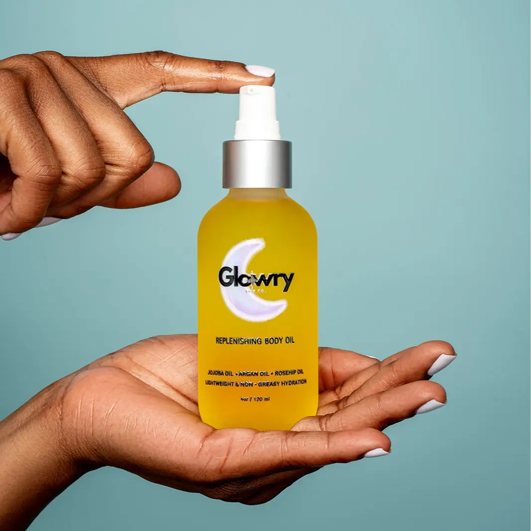 Glowry Replenishing Body Oil 4oz - Deep Hydration Non-Greasy Formula with Jojoba Argan & Rosehip Oils for Dry Eczema-Prone Skin Moisturizing Hydrating Natural Ingredients