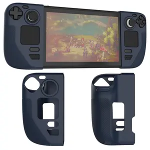 Protective Shell Cover  Compatible with Steam Deck/OLED, Non-Slip Texture Handle Case for Steam Deck, Anti- Cover with 4 Thumb Caps. (Dark Blue)