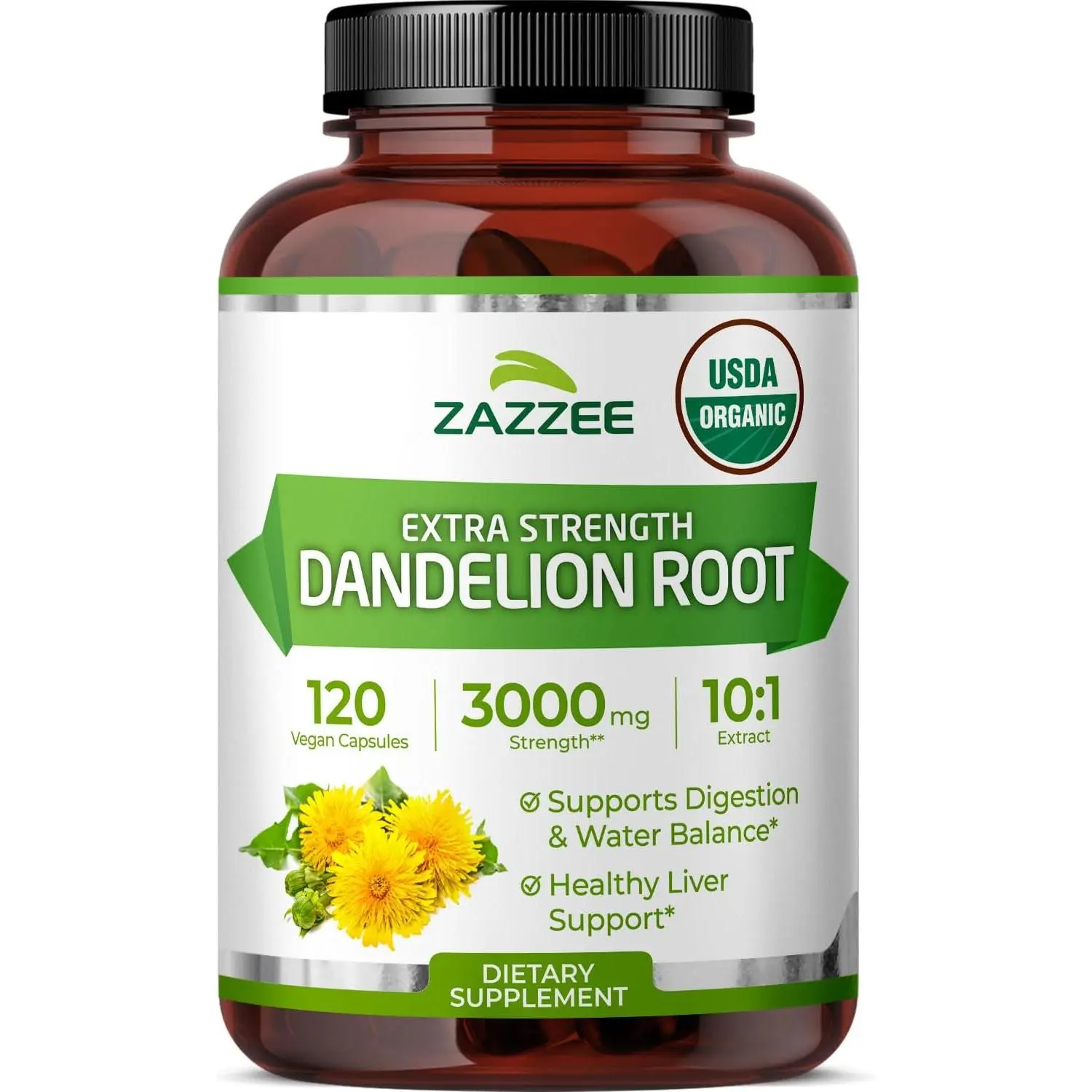 USDA Organic Dandelion Root 10 to 1 Extract Capsules Taraxacum Officinale Liver Health Detox Support Cleansing Digestive Herbal Supplement All Natural Non GMO Vegan Made in USA 120 Capsules