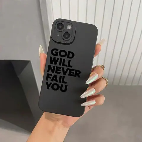 God Will Never Fail You Letter Pattern Phone Case, Shockproof Phone Protective Cover, Phone Accessory, Shockproof Cellphone Casing, Shockproof Smartphone Cover Compatible with iPhone 11 12 13 14 15 16 Pro Max
