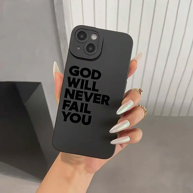 God Will Never Fail You Letter Pattern Phone Case, Shockproof Phone Protective Cover, Phone Accessory, Shockproof Cellphone Casing, Shockproof Smartphone Cover Compatible with iPhone 11 12 13 14 15 16 Pro Max