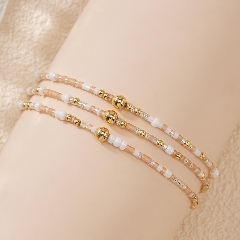 Dainty Gold Plated Tiny Ball Colorful Rice Beaded Stack Bracelets Sets for Women,4Pcs Stackable Small Beads Cute Bracelet Stretch Trendy Ball Jewelry Friendship Gift