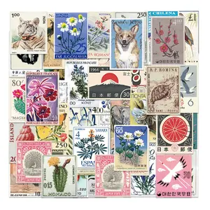 50pcs Vintage Worldwide Postage Stamp Stickers Pack, Waterproof Animal & Floral World Travel Decals for Laptop, Water Bottle, Journal & Scrapbook, Collector Gift