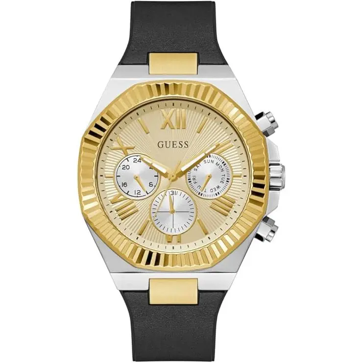 Guess Multi-function Black Leather Two-Tone Mens Watch GW0791G1