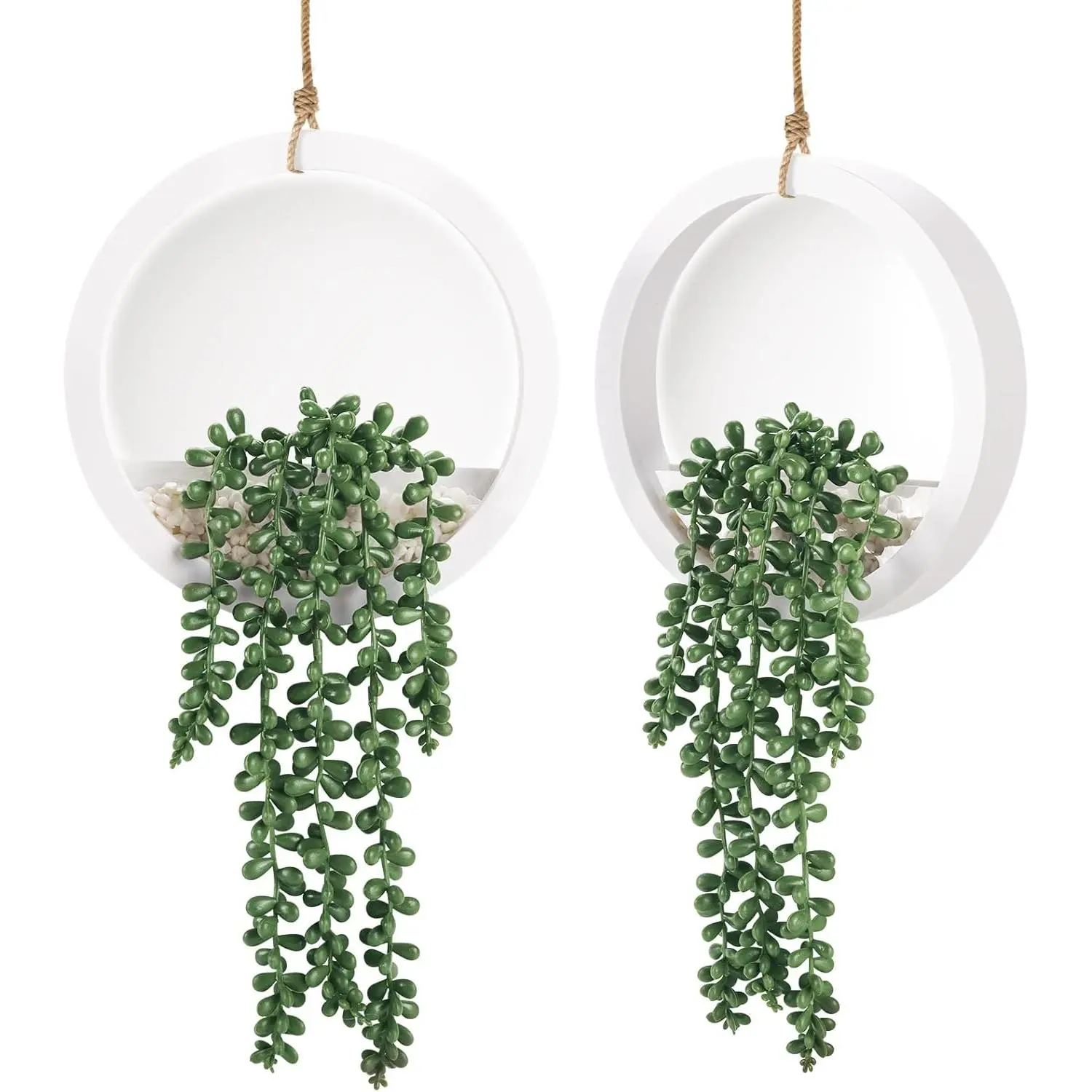 2-Count Plastic Hanging Artificial Succulent Boho Wall Decor, Decorative Accent for Indoor Home Bathroom Use