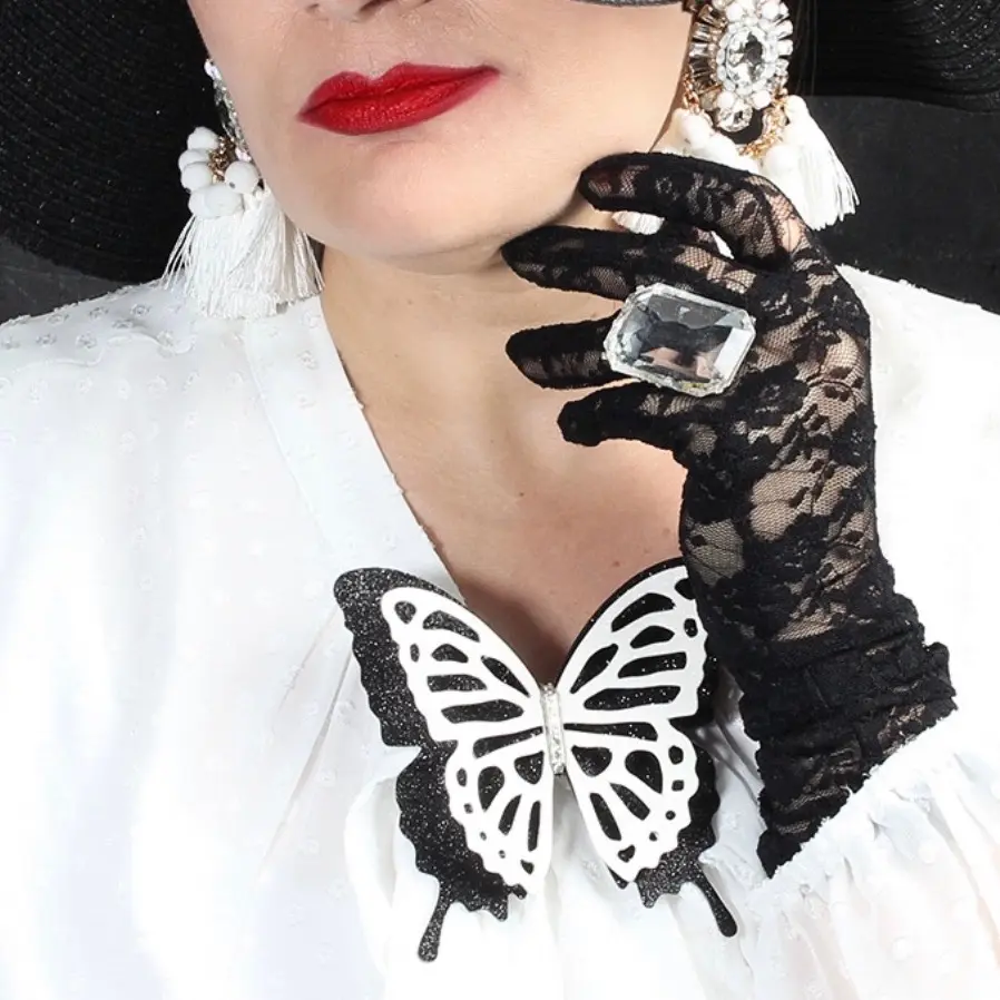 Black & White Glitter Butterfly Pin/Brooch for Women - Fashion Accessory
