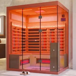 Meissalivve Full Spectrum Infrared Sauna, 3-4 Person Home Sauna, Red Cedar Luxury Indoor Spa Sauna With Resonance Speaker, Panoramic Tempered Glass Door