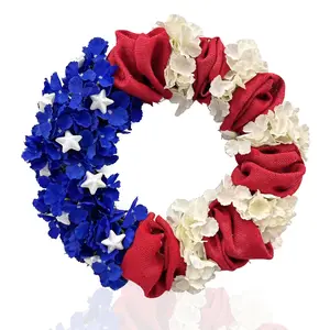 19.6" Patriotic Red White Blue Hydrangea Wreath - Independence Day & National Day Door Hanger with Burlap & Star Accents, Perfect for Home & Festival Decor