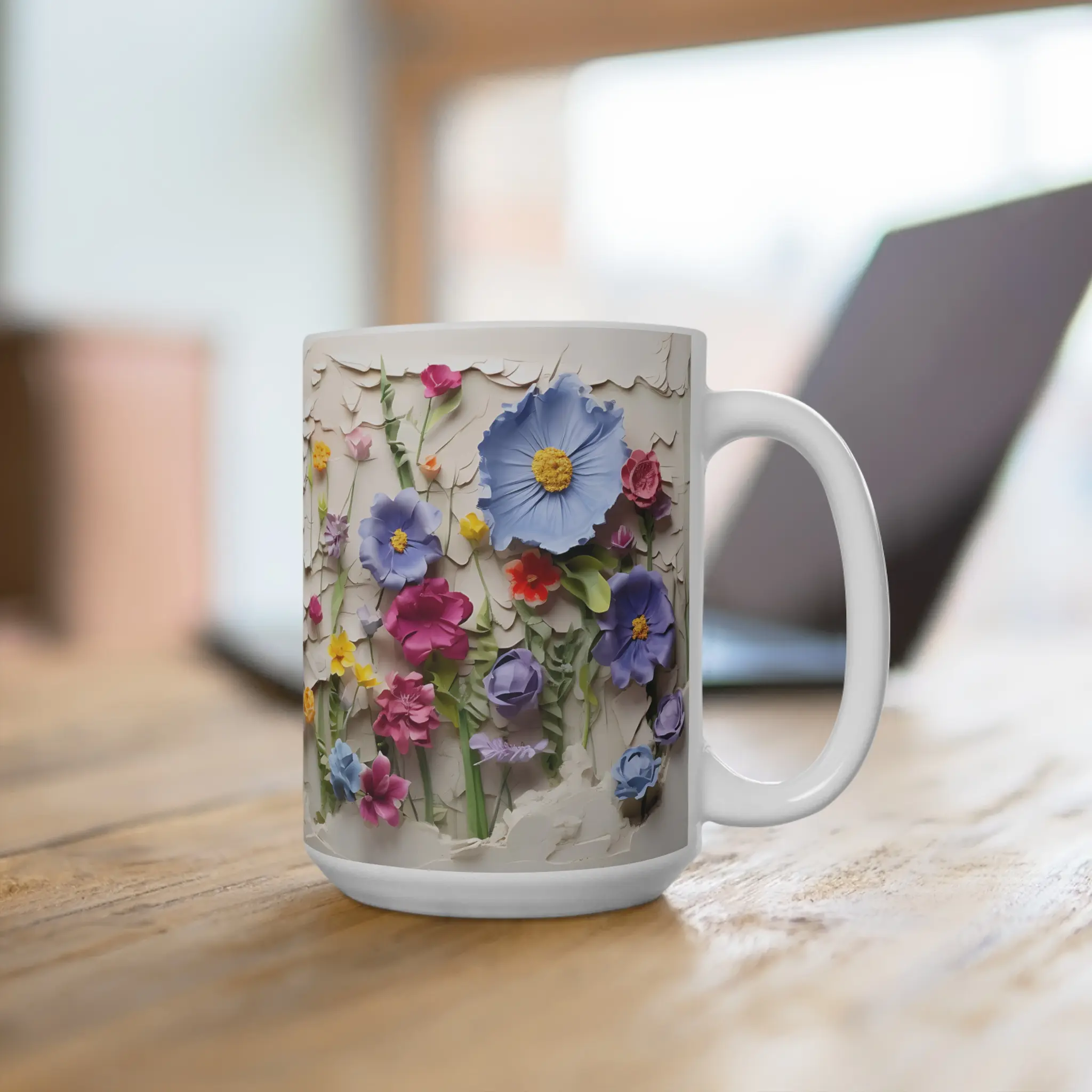 Three D Floral Sunshine Sunflower Ceramic Coffee Mug 15oz