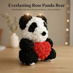 Rose Bear Gift for Her – Handmade Real Preserved Red & White Roses in Panda Shape with Heart, Valentine’s Day Gift, Anniversary Present, Birthday Surprise, Hypoallergenic Gift for Girlfriend, Wife, Long-Lasting Floral Decoration for Home or Office