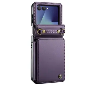 Protective Cover for Samsung Galaxy Z Flip 7 with RFID Card Holder, Sturdy Detachable Wrist Strap, Wallet-Inspired Design Perfect for Everyday Daily Use