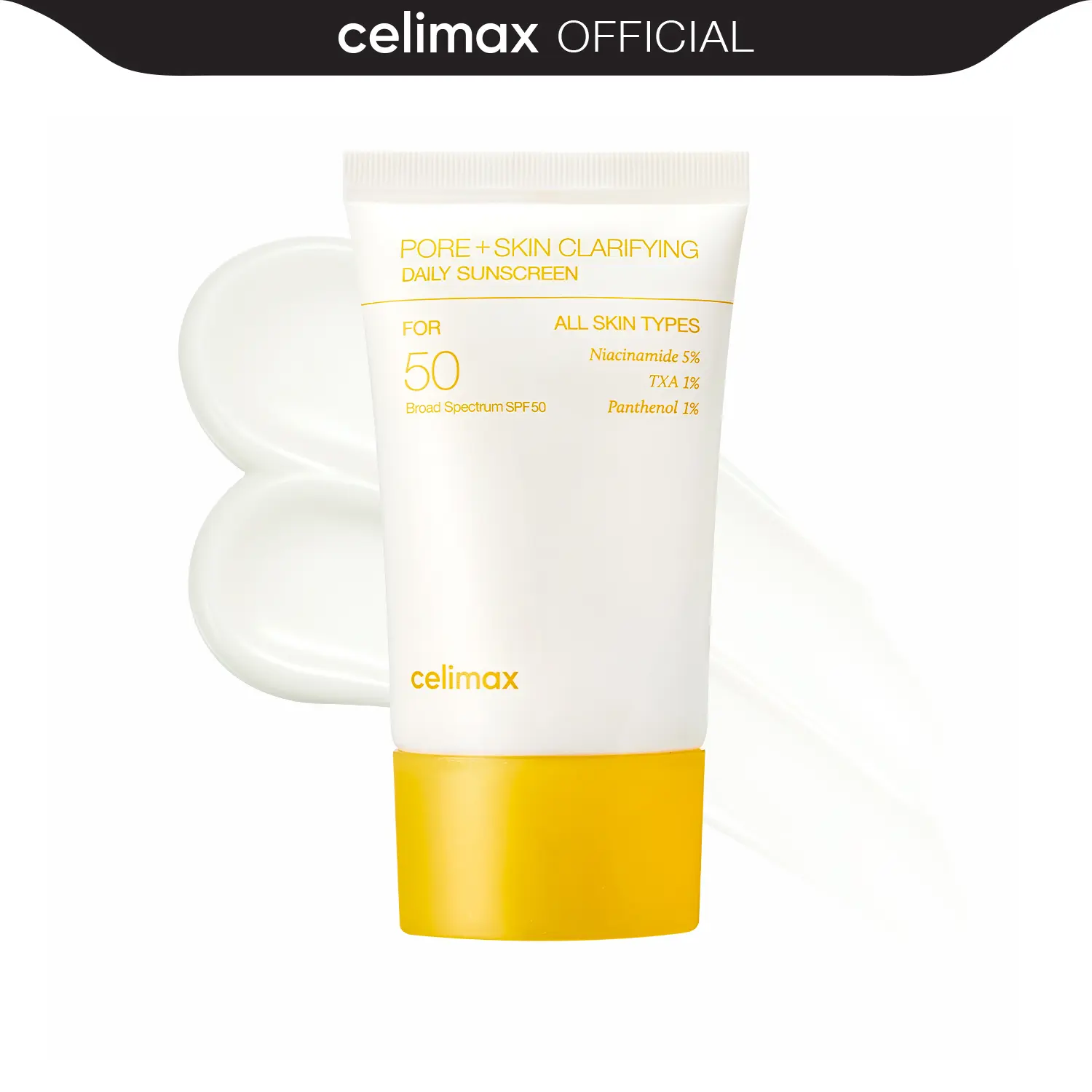[celimax official] Pore+Skin Clarifying Daily Sunscreen, 1.69 fl.oz | No White Cast, Sunscreen with TXA & Niacinamide, SPF50, Non-Sticky, For All Skin Tones, Korean Skin Care, Face Moisturizer