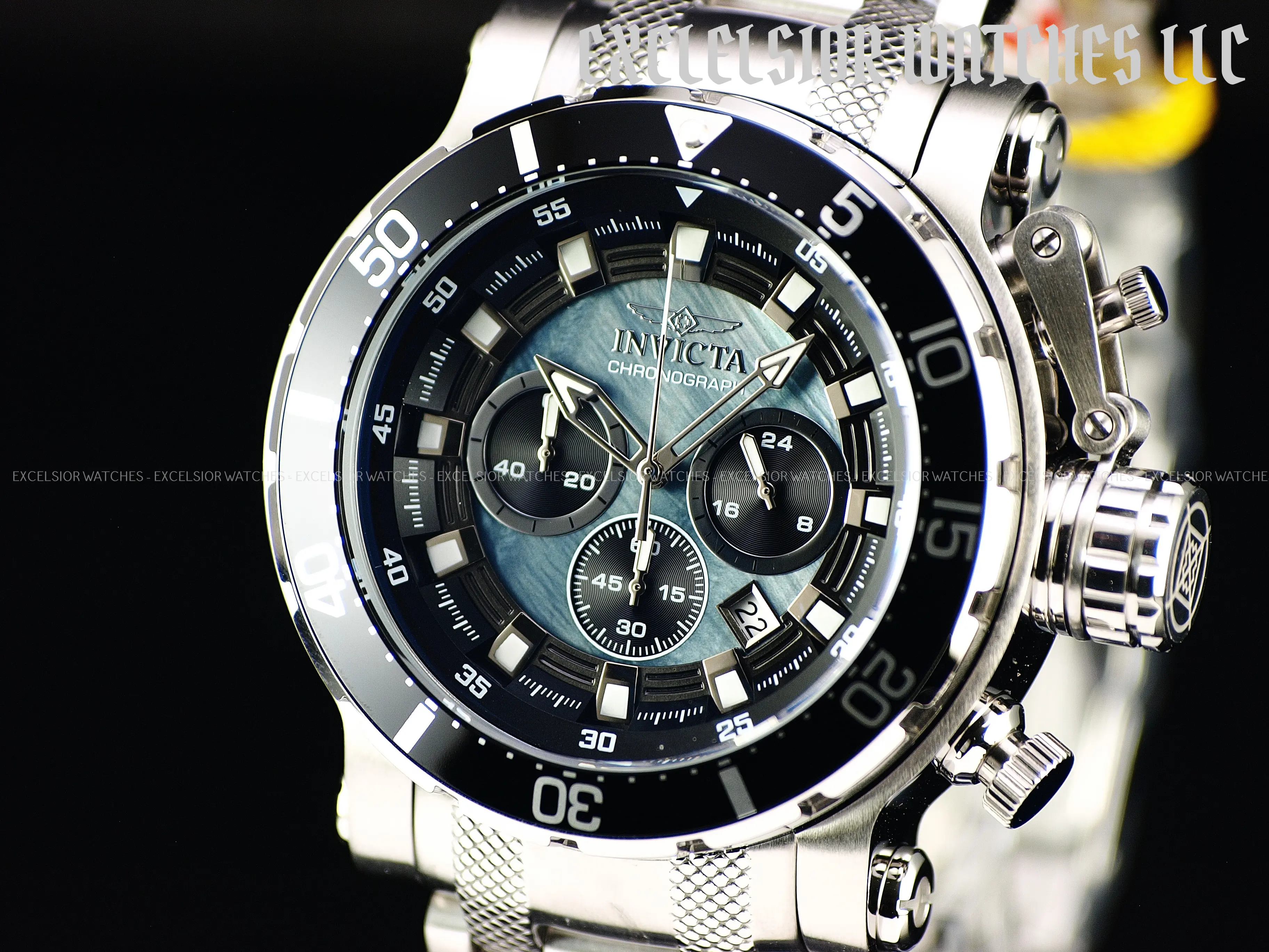 New Invicta Men's 52mm Coalition Forces Quartz Chronograph SS Black MOP Watch
