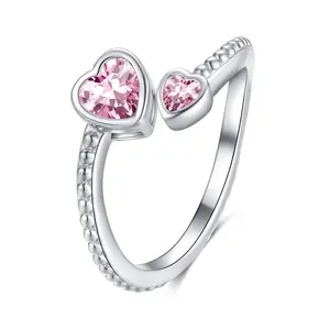 Presentski Heart Birthstone Adjustable Open Ring 925 Sterling Silver Gemstone Heart Promise Love Ring Jewelry Gift Birthday Gift for Mom Women Wife Girls Valentine's Day