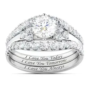 925 sterling silver ring, English letter ring, three piece set of rings. Ladies' ring, fashionable classic ring, gift jewelry box, suitable for birthday gifts, festival gifts, Valentine's Day gifts, suitable for daily wear