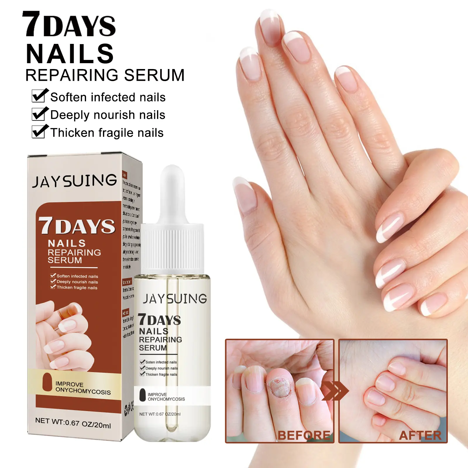 Jaysuing 7 Day Nail Repair Serum for Damaged Nails with Antifungal Formula Nail Strengthener and Growth Treatment Blend Intensive